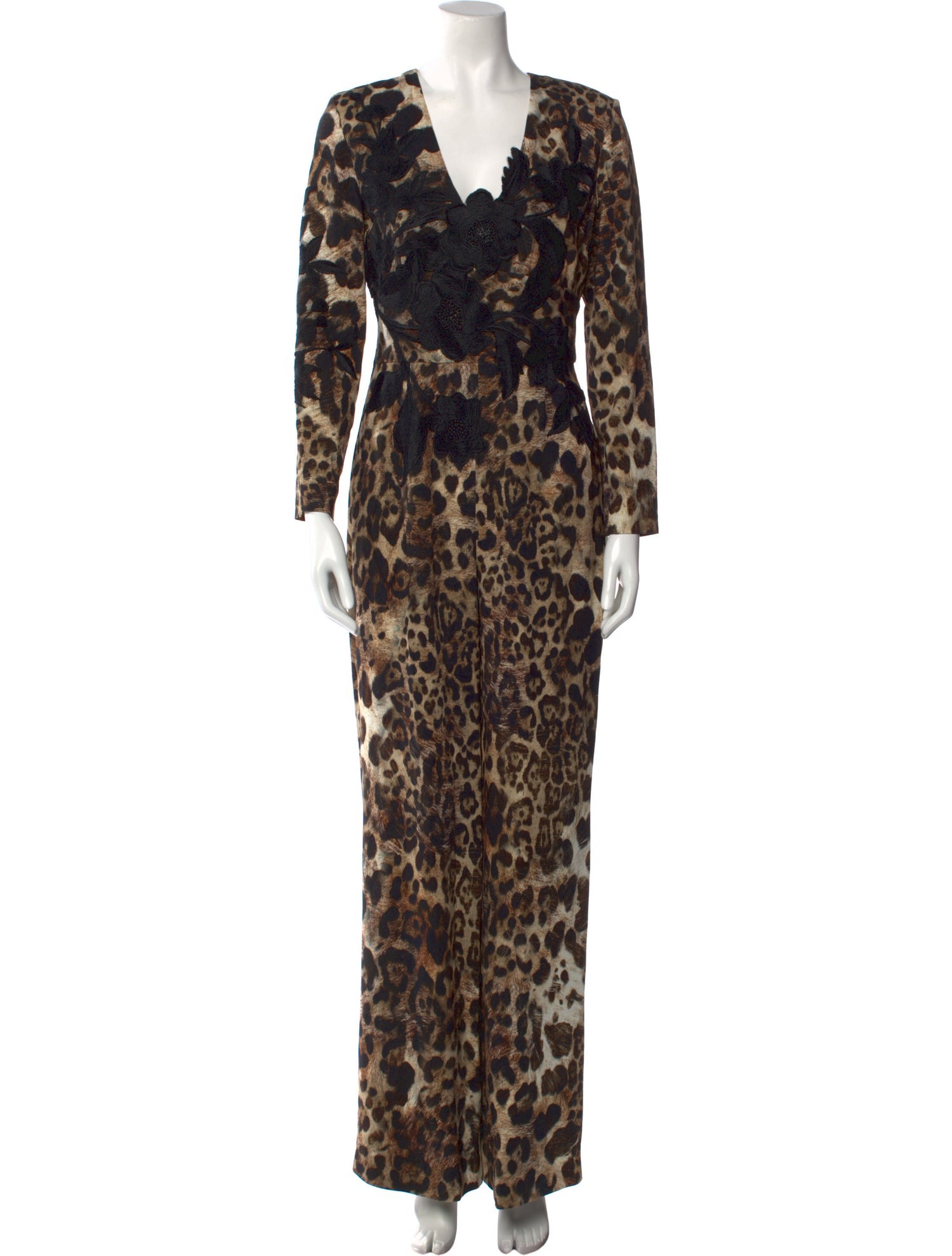 Naeem Khan Animal Print V-Neck Jumpsuit