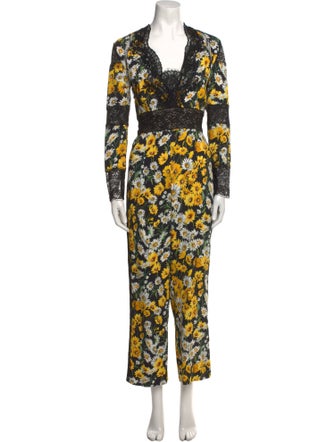Naeem Khan Floral Print V-Neck Jumpsuit