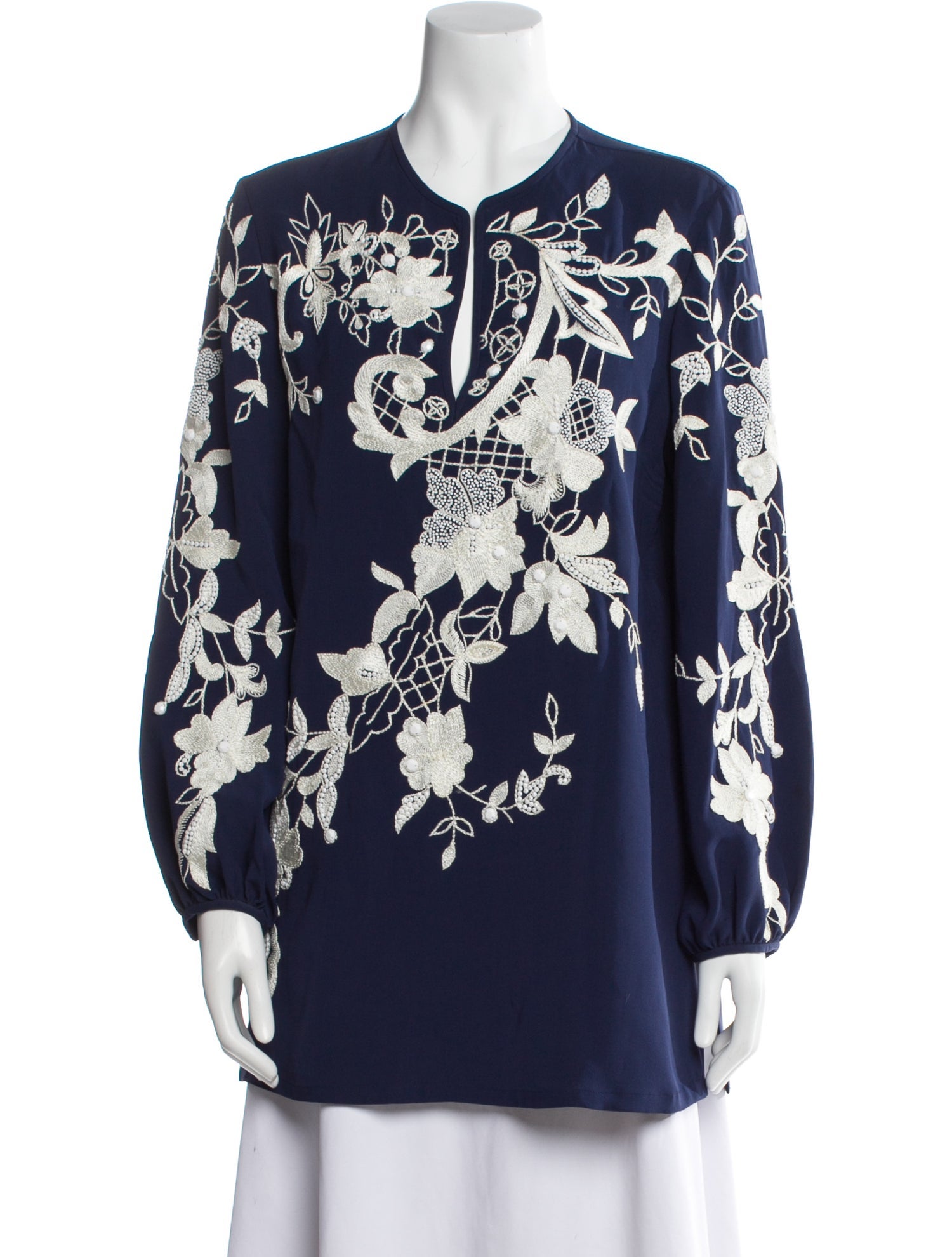 Naeem Khan Floral Print V-Neck Tunic