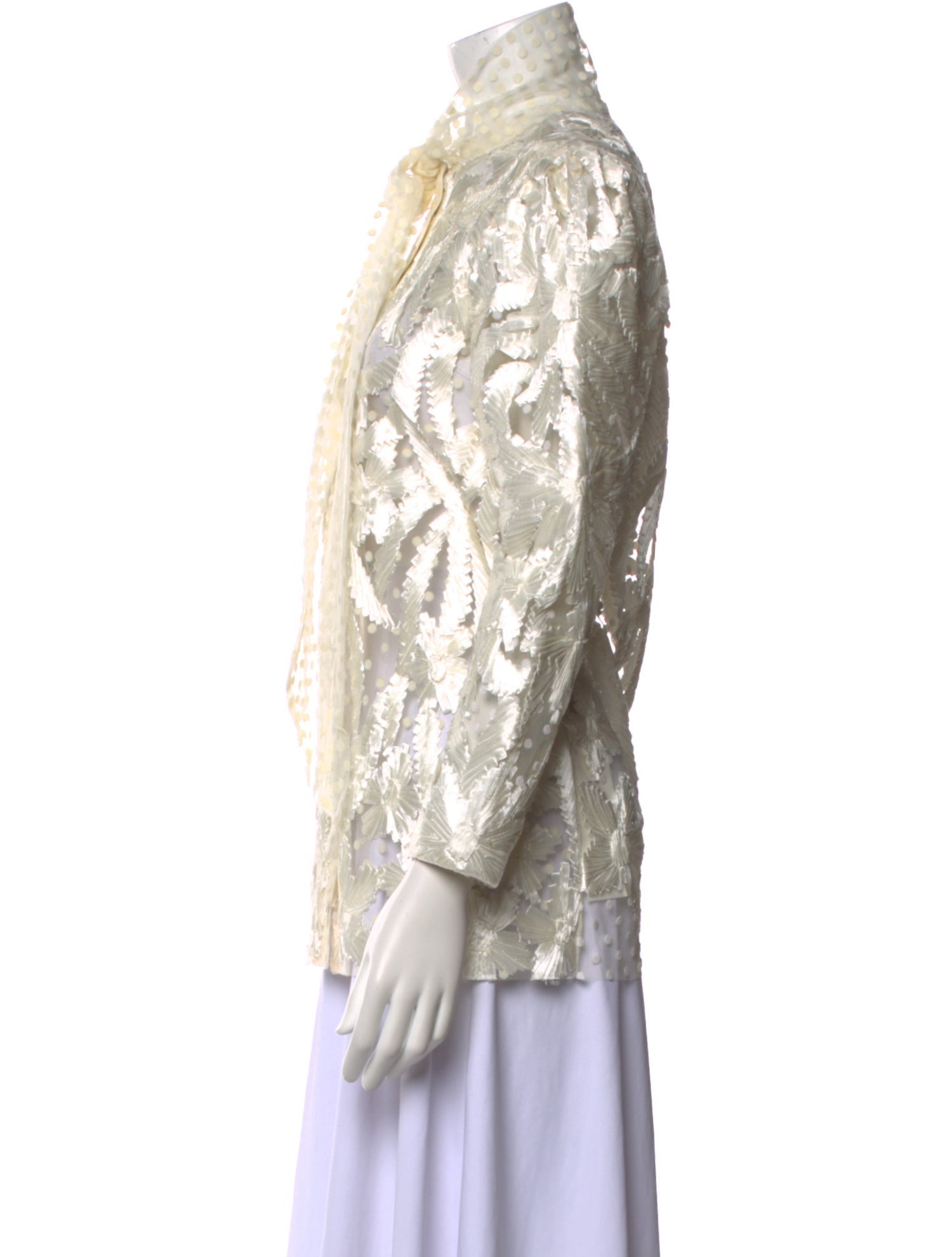 Naeem Khan Mock Neck Three-Quarter Sleeve Button-Up Top