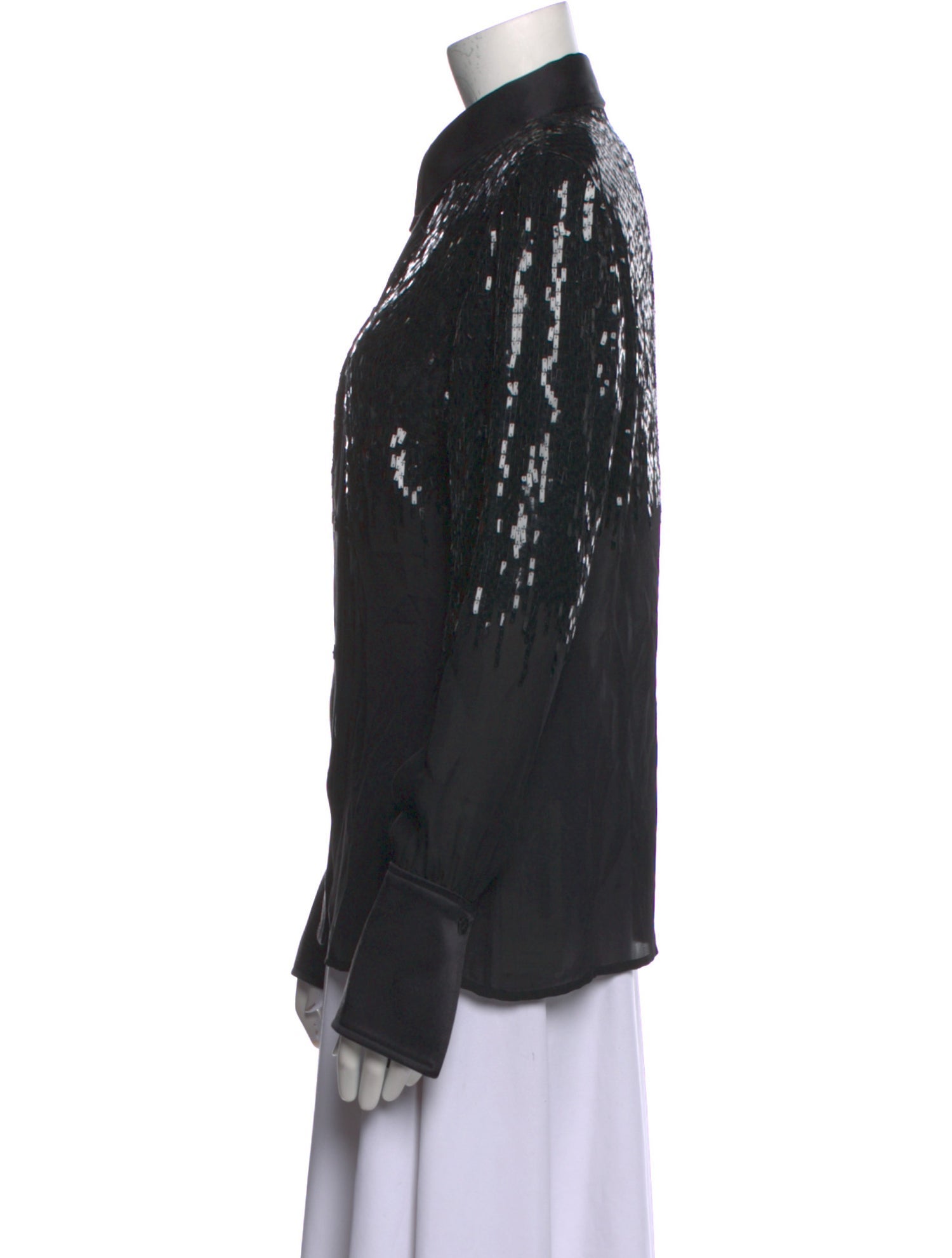 Naeem Khan Silk Long Sleeve Button-Up Top