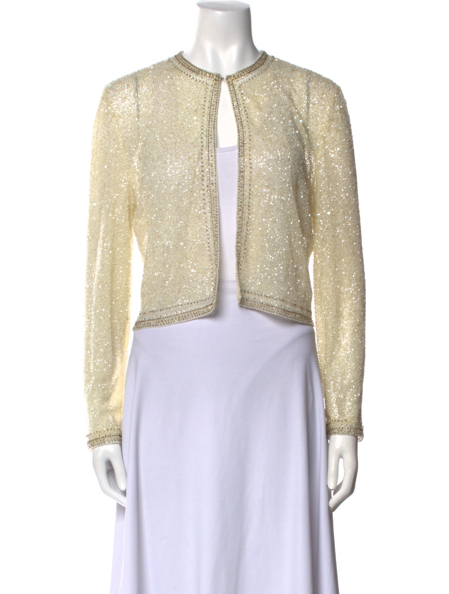 Naeem Khan Crew Neck Long Sleeve Crop Top