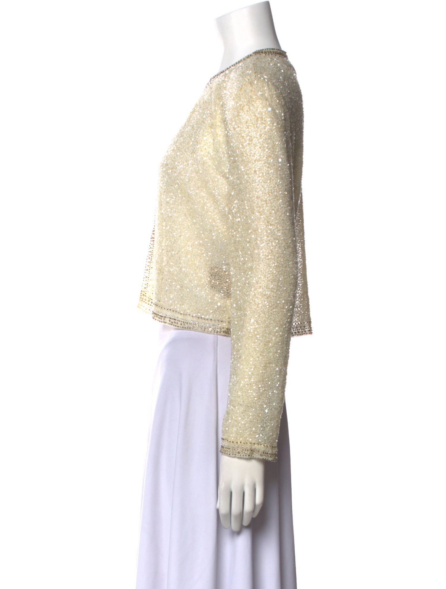 Naeem Khan Crew Neck Long Sleeve Crop Top