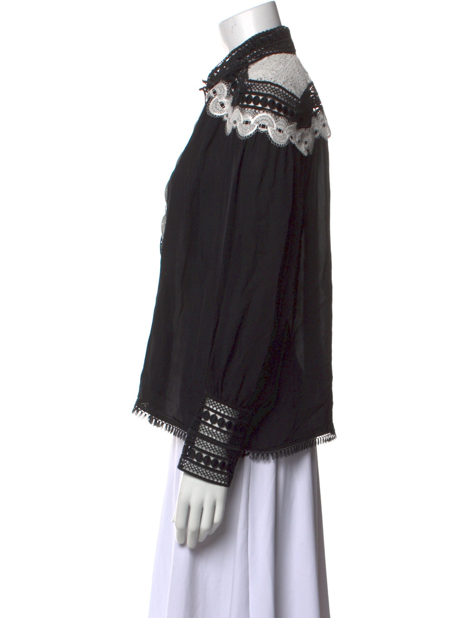 Naeem Khan Silk Lace Pattern Button-Up Top