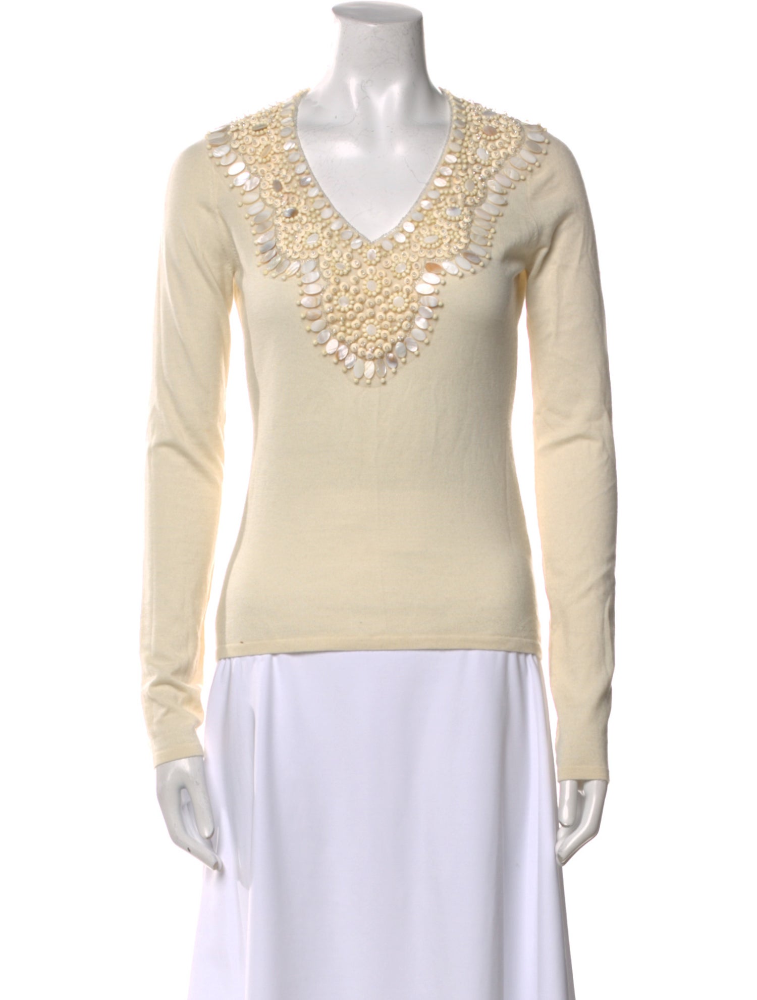 Naeem Khan Cashmere V-Neck Top