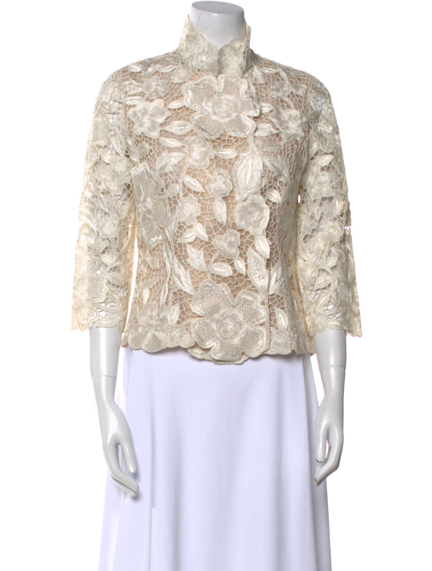 Naeem Khan Lace Pattern Mock Neck Sweater