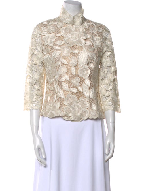 Naeem Khan Lace Pattern Mock Neck Sweater
