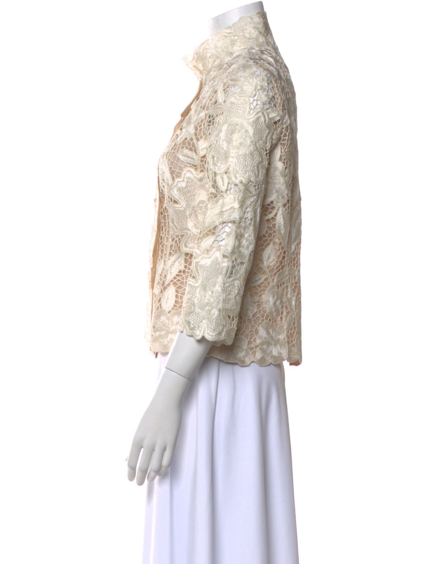 Naeem Khan Lace Pattern Mock Neck Sweater