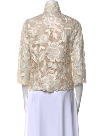 Naeem Khan Lace Pattern Mock Neck Sweater