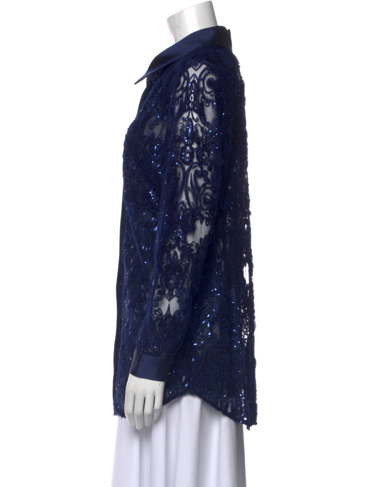 Naeem Khan Floral Print Long Sleeve Button-Up Top