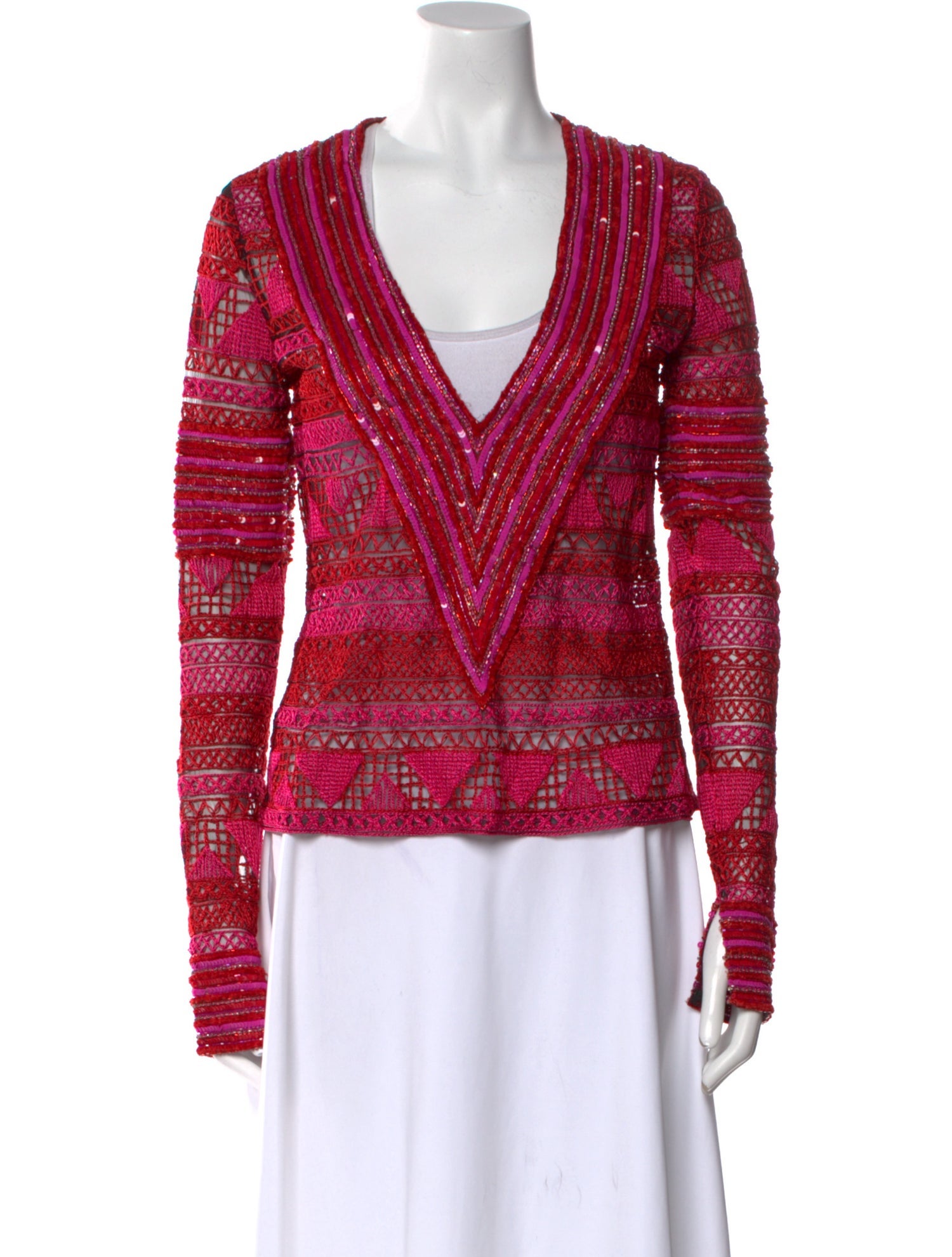 Naeem Khan Printed V-Neck Blouse