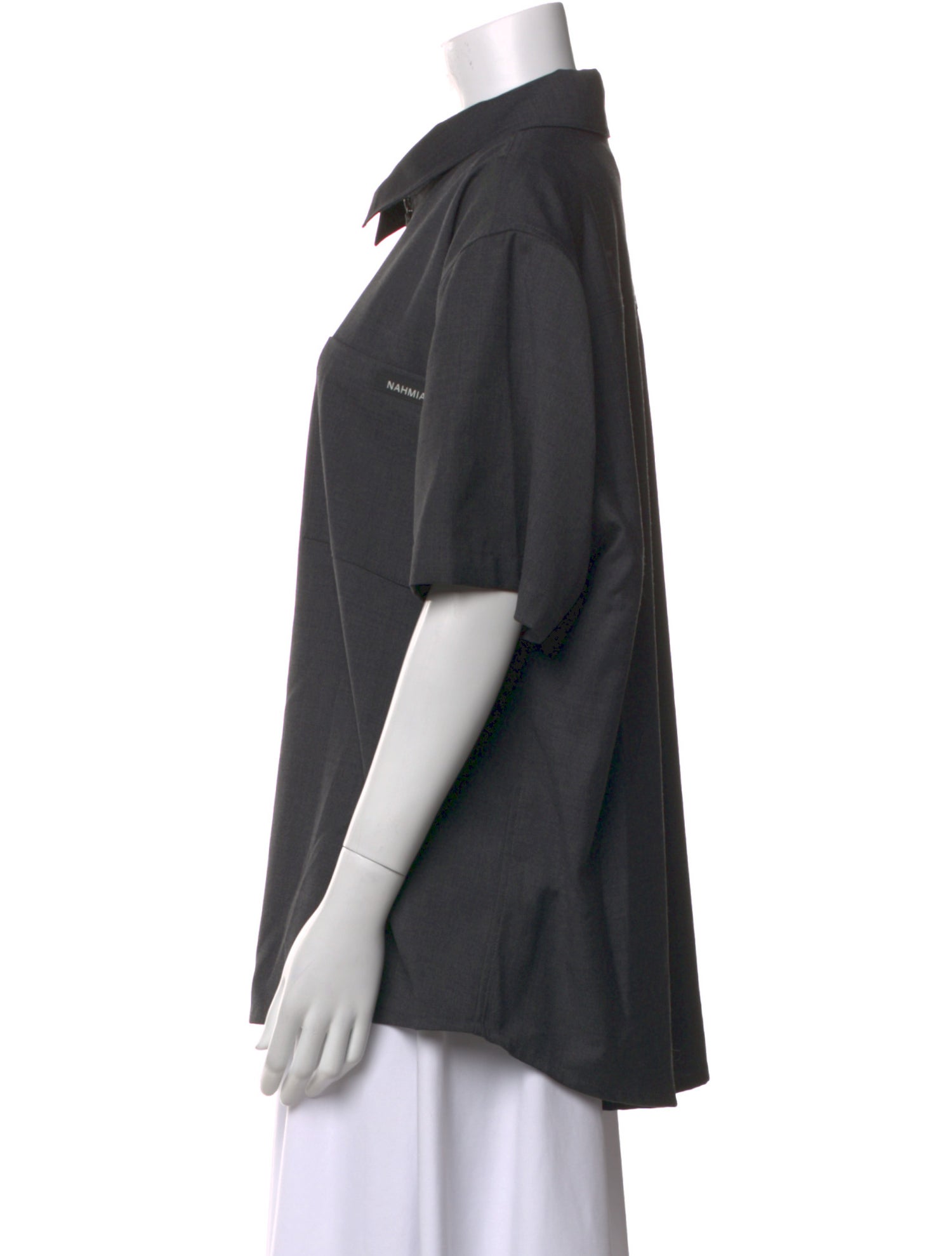 Nahmias Wool Short Sleeve Button-Up Top