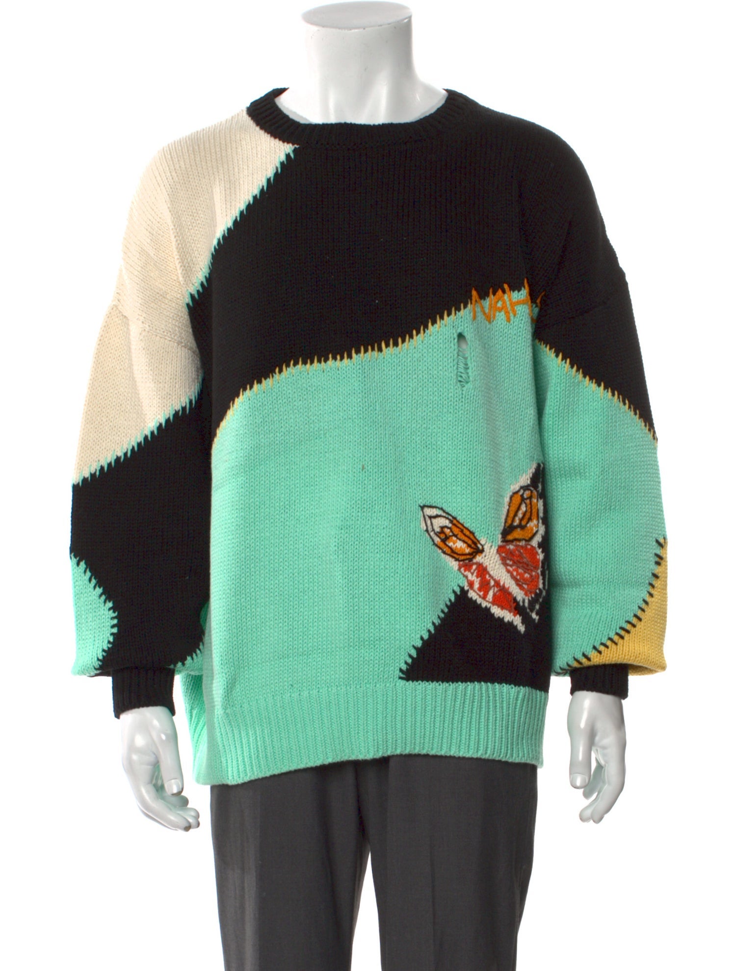 Nahmias Colorblock Pattern Crew Neck Pullover