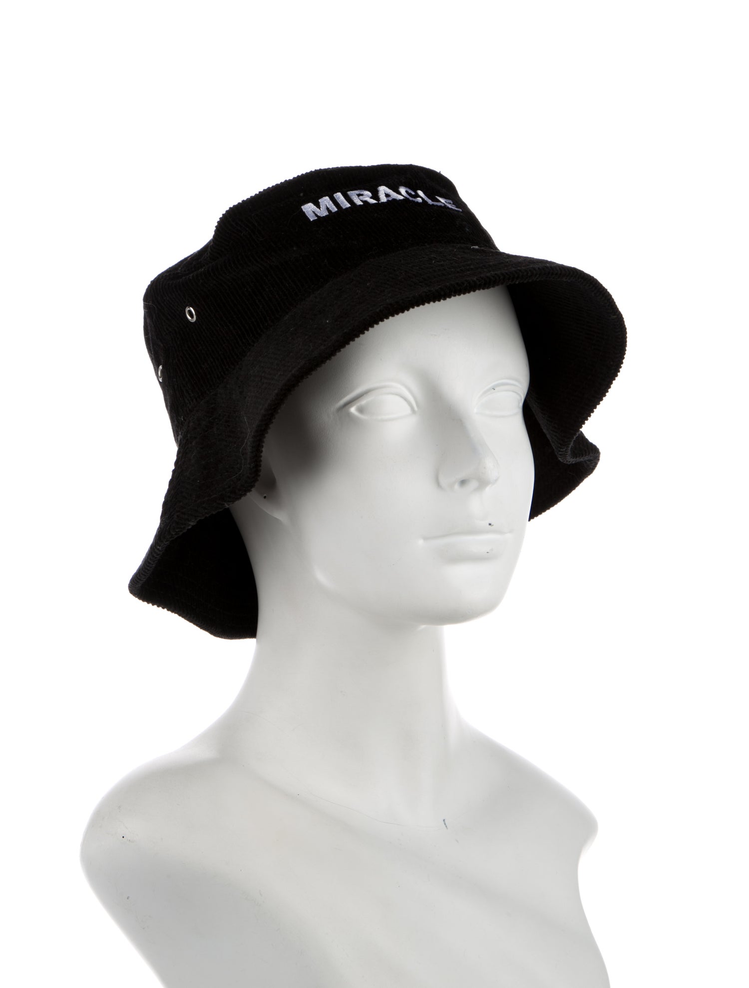 Nahmias Black Corduroy White Embroidered Bucket Hat