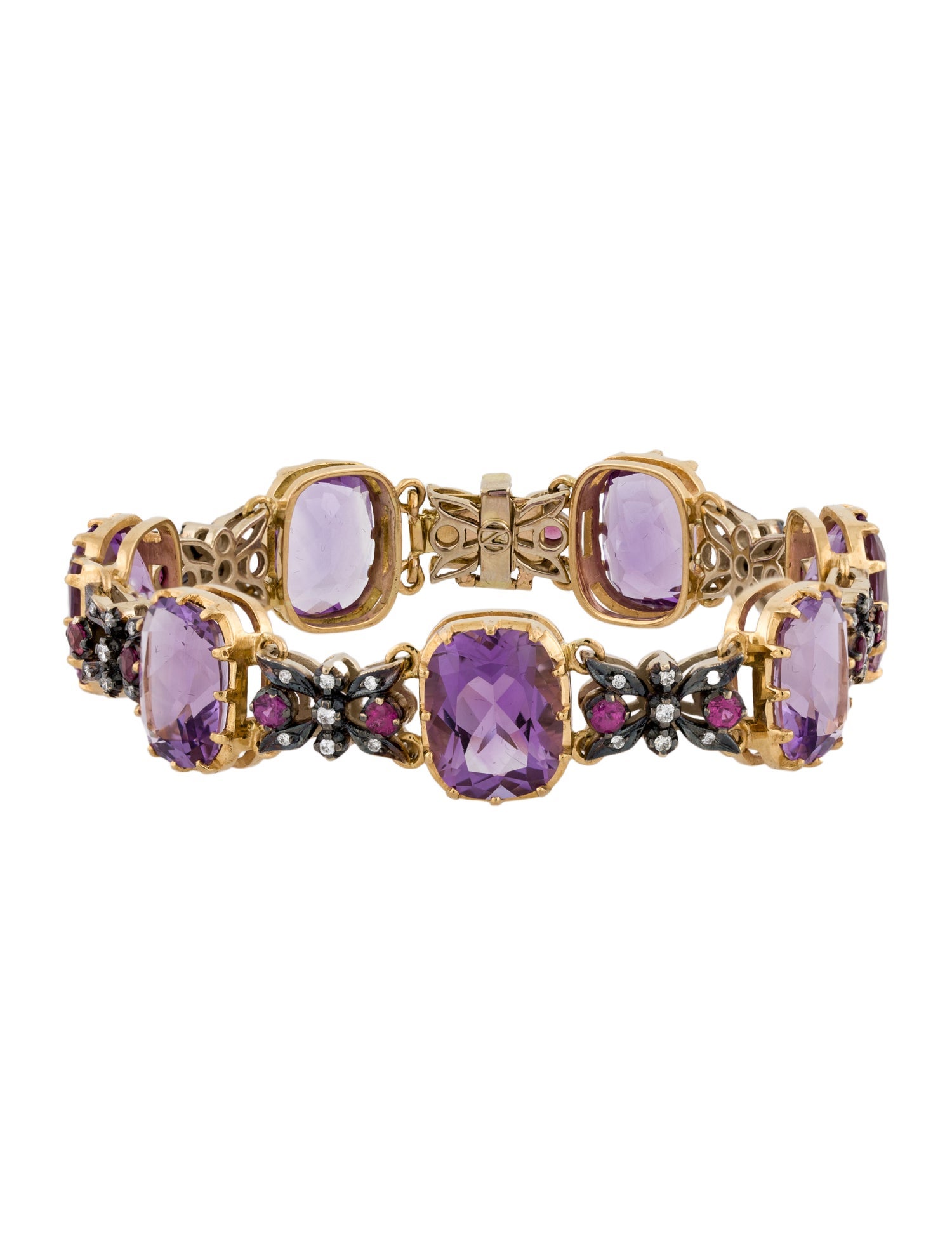 Nam Cho 18K 41.40ctw Amethyst, Diamond & Ruby Station Bracelet