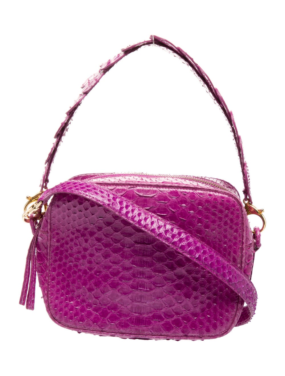 Nancy Gonzalez Top Handle Bag Purple Python Gold-… - image 1