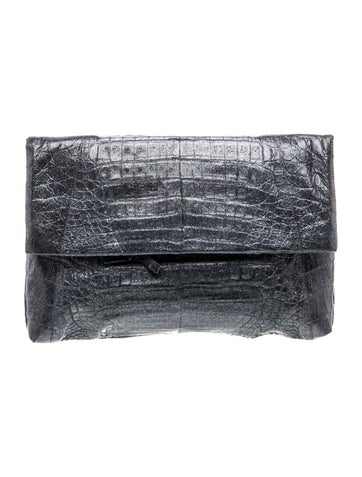 Pre-owned Nancy Gonzalez Crocodile Clutch In Gray