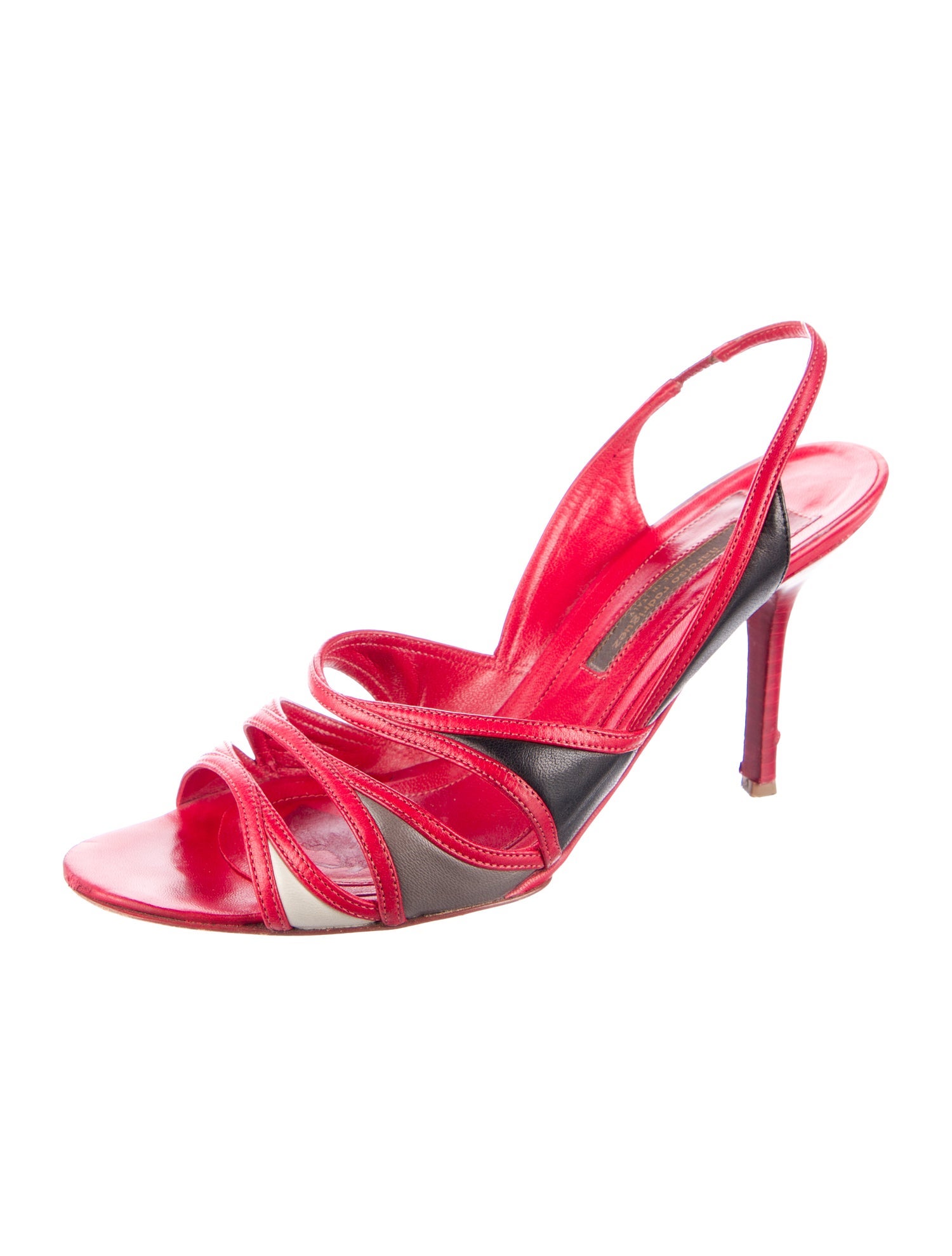 Narciso Rodriguez Leather Colorblock Pattern Slingback Sandals