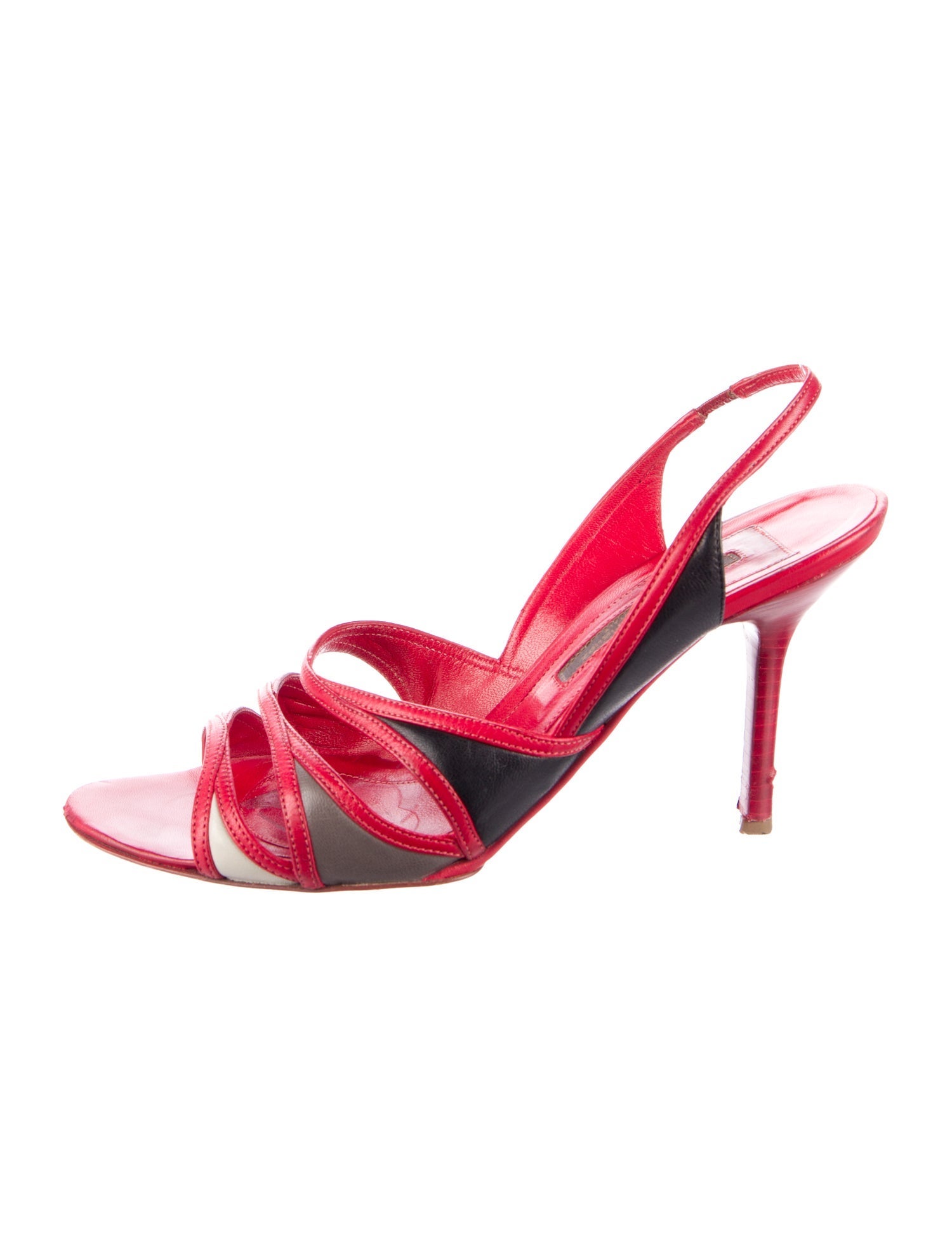 Narciso Rodriguez Leather Colorblock Pattern Slingback Sandals