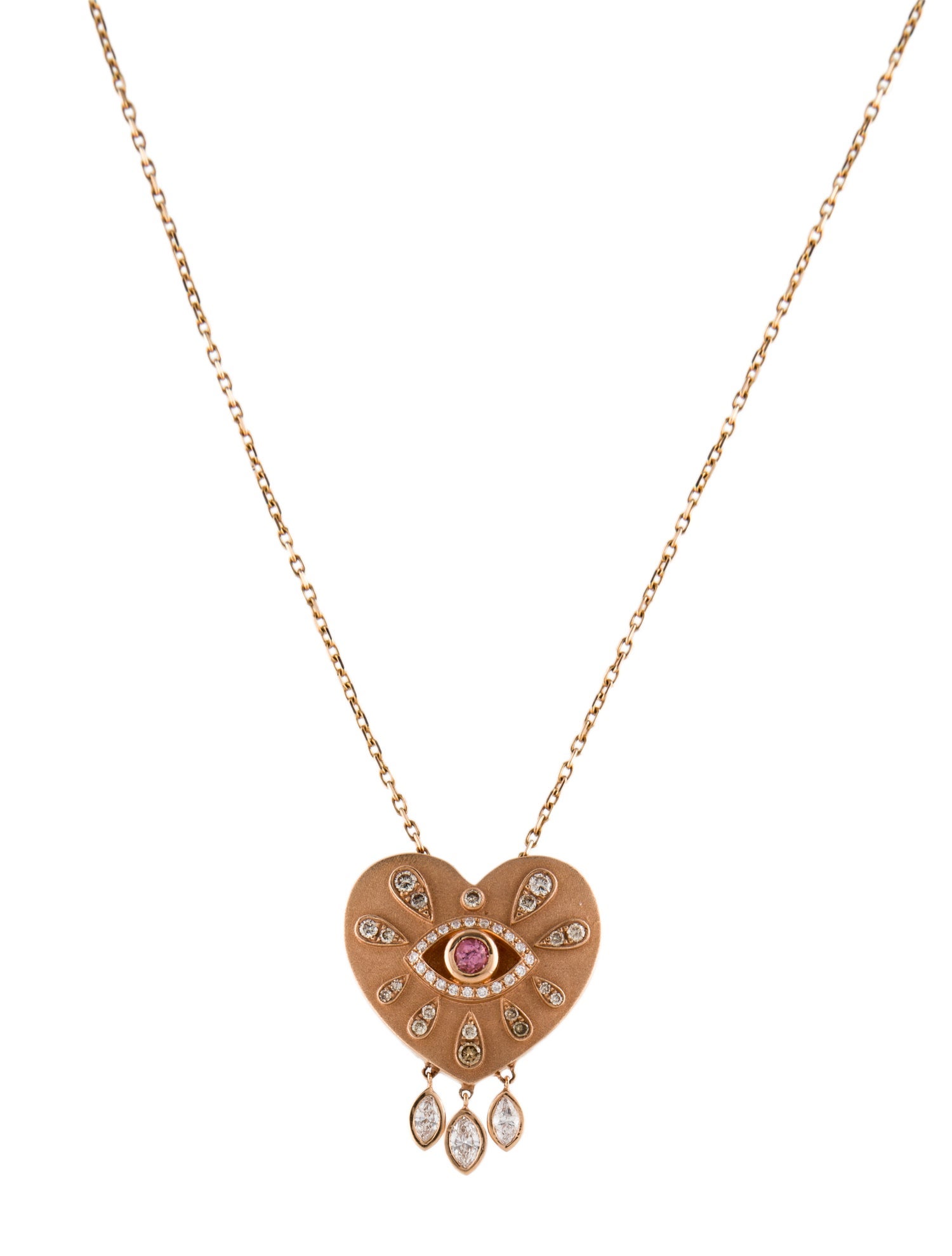 Nayla Arida 18K Tourmaline & Diamond Heart Evil Eye Pendant Necklace