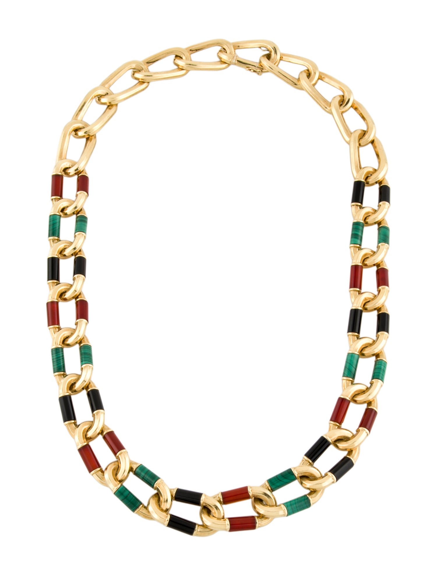Charles Turi 18K Onyx, Carnelian, & Malachite Chain Link Necklace