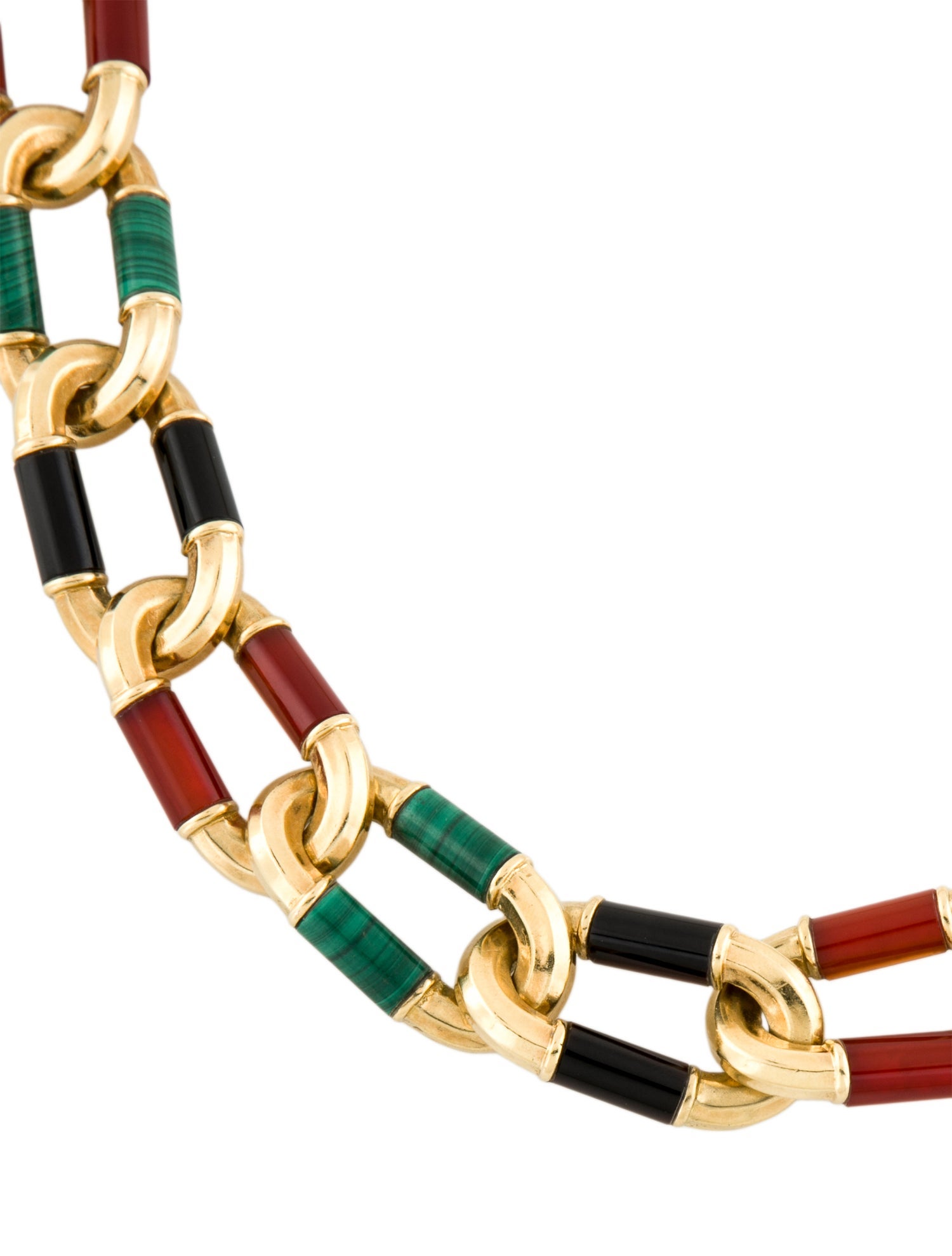 Charles Turi 18K Onyx, Carnelian, & Malachite Chain Link Necklace