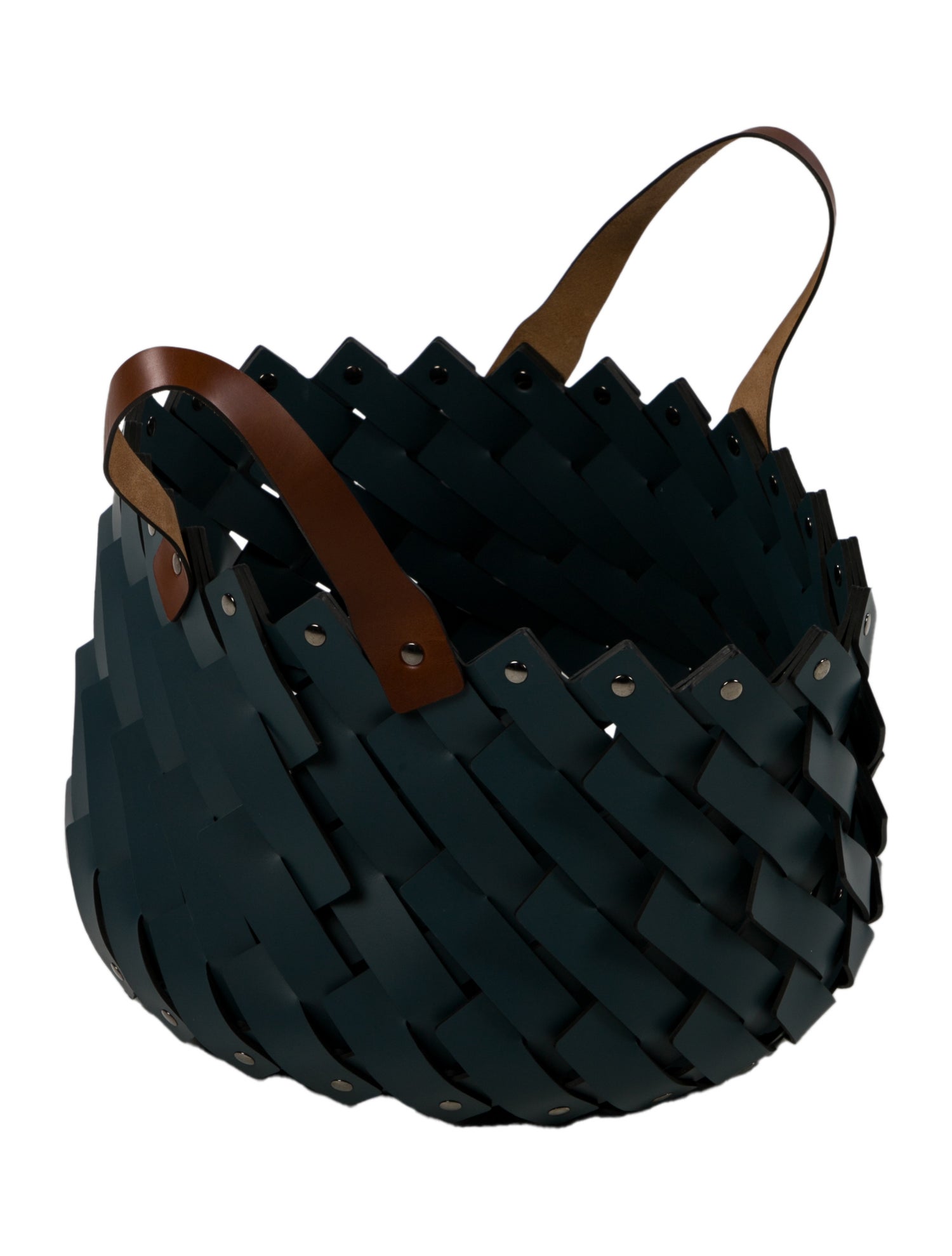 Nicole Sassaman Medium Braided Leather Handle Basket