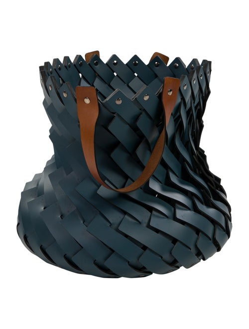 Nicole Sassaman Large Braided Basket Teal With Handles