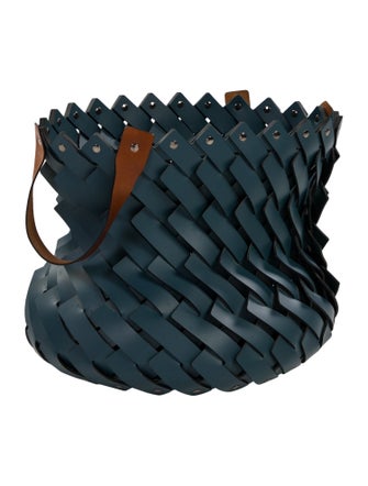 Nicole Sassaman Large Braided Basket Teal With Handles