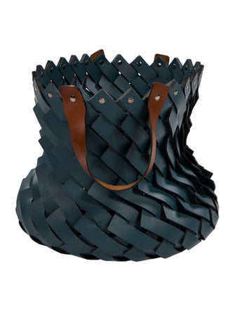 Nicole Sassaman Large Braided Basket Teal With Handles