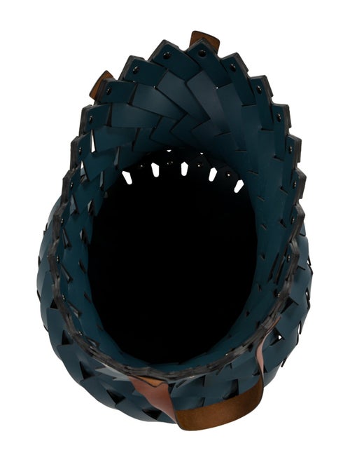 Nicole Sassaman Large Braided Basket Teal With Handles