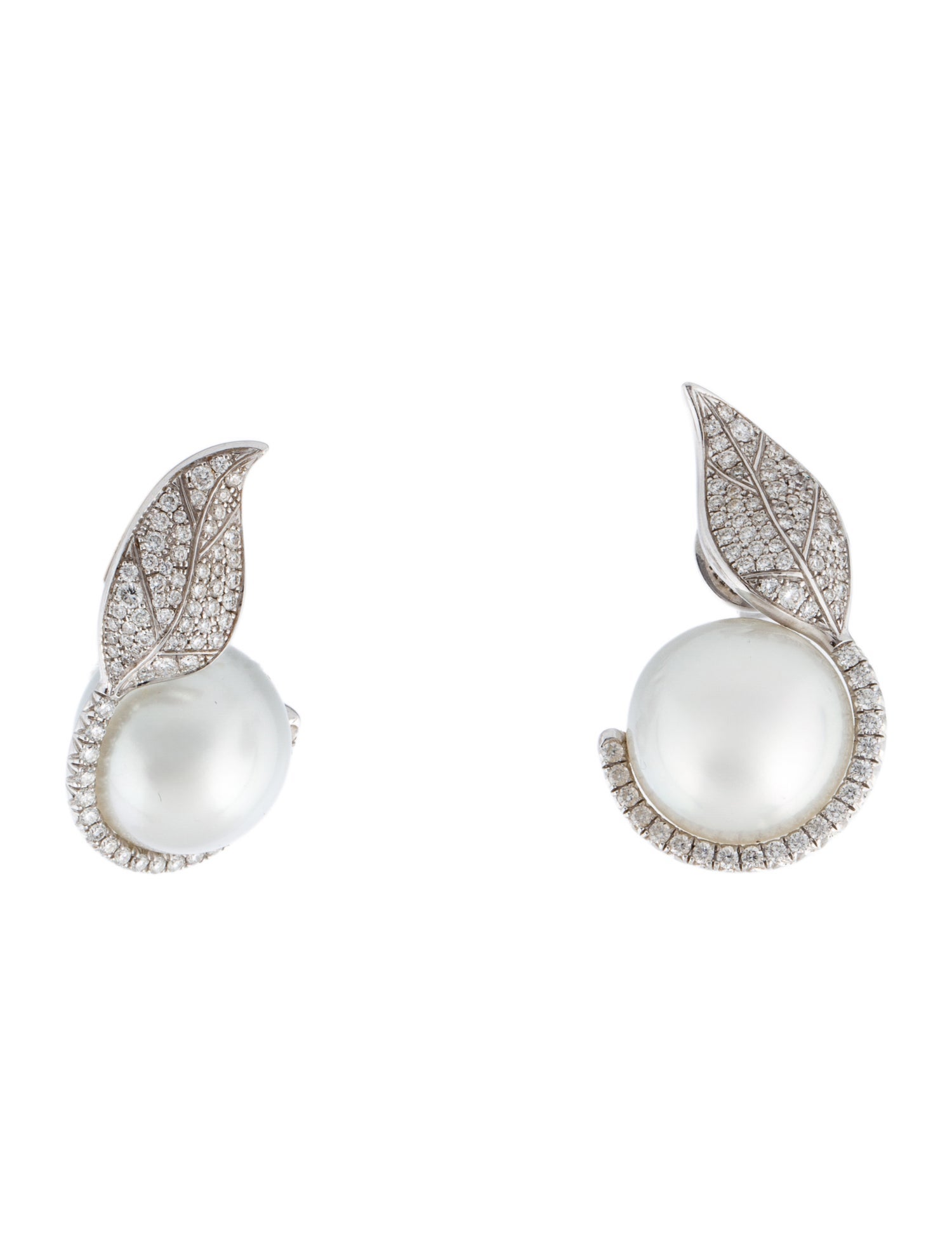 Nadine Aysoy 18K Pearl & Diamond Mille et Une Feuilles Stud Earrings