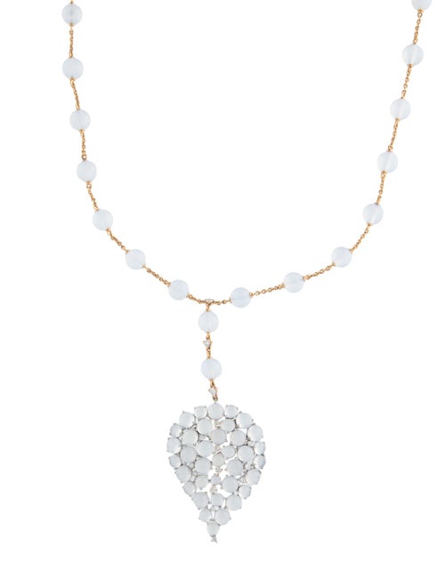 Nadine Aysoy 18K 13.92ctw Chalcedony & Diamond Grandes Feuilles Pendant Necklace