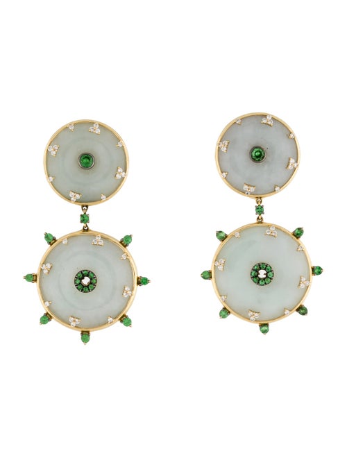 Nadine Aysoy 18K Celeste Jadeite, Tsavorite, & Diamond Drop Earrings