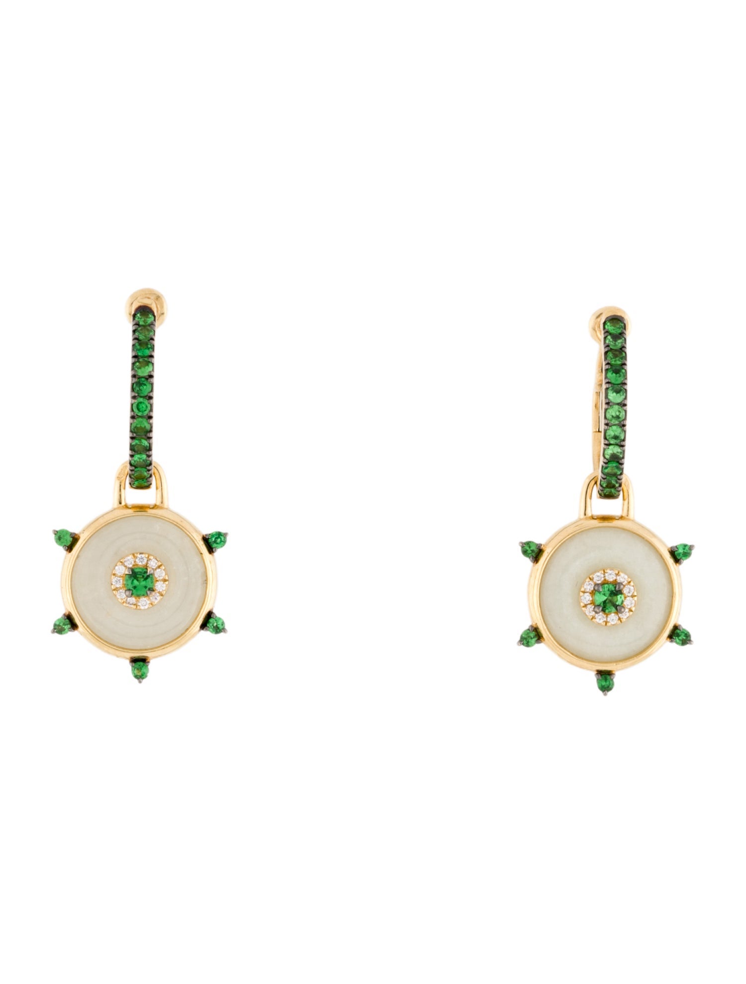 Nadine Aysoy 18K Celeste Jadeite, Tsavorite, & Diamond Drop Earrings