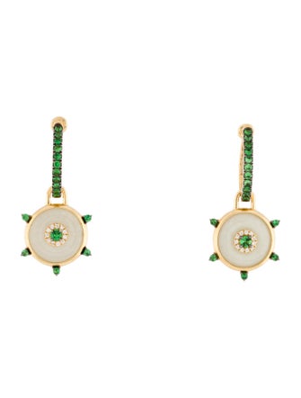 Nadine Aysoy 18K Celeste Jadeite, Tsavorite, & Diamond Drop Earrings