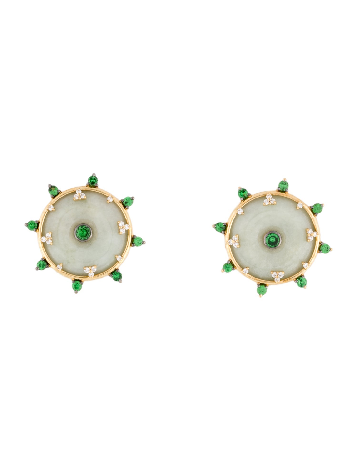 Nadine Aysoy 18K Celeste Jadeite, Tsavorite, & Diamond Stud Earrings