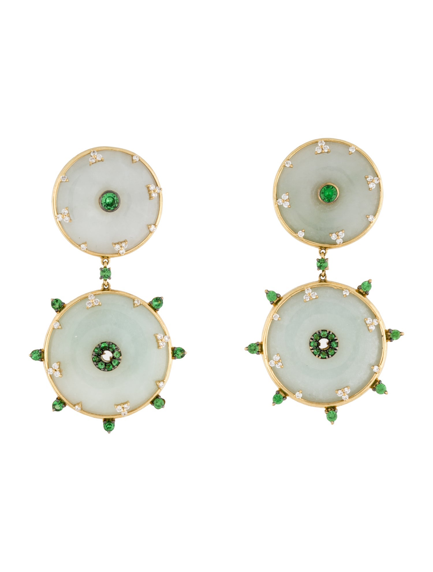 Nadine Aysoy 18K Celeste Jadeite, Tsavorite, & Diamond Drop Earrings