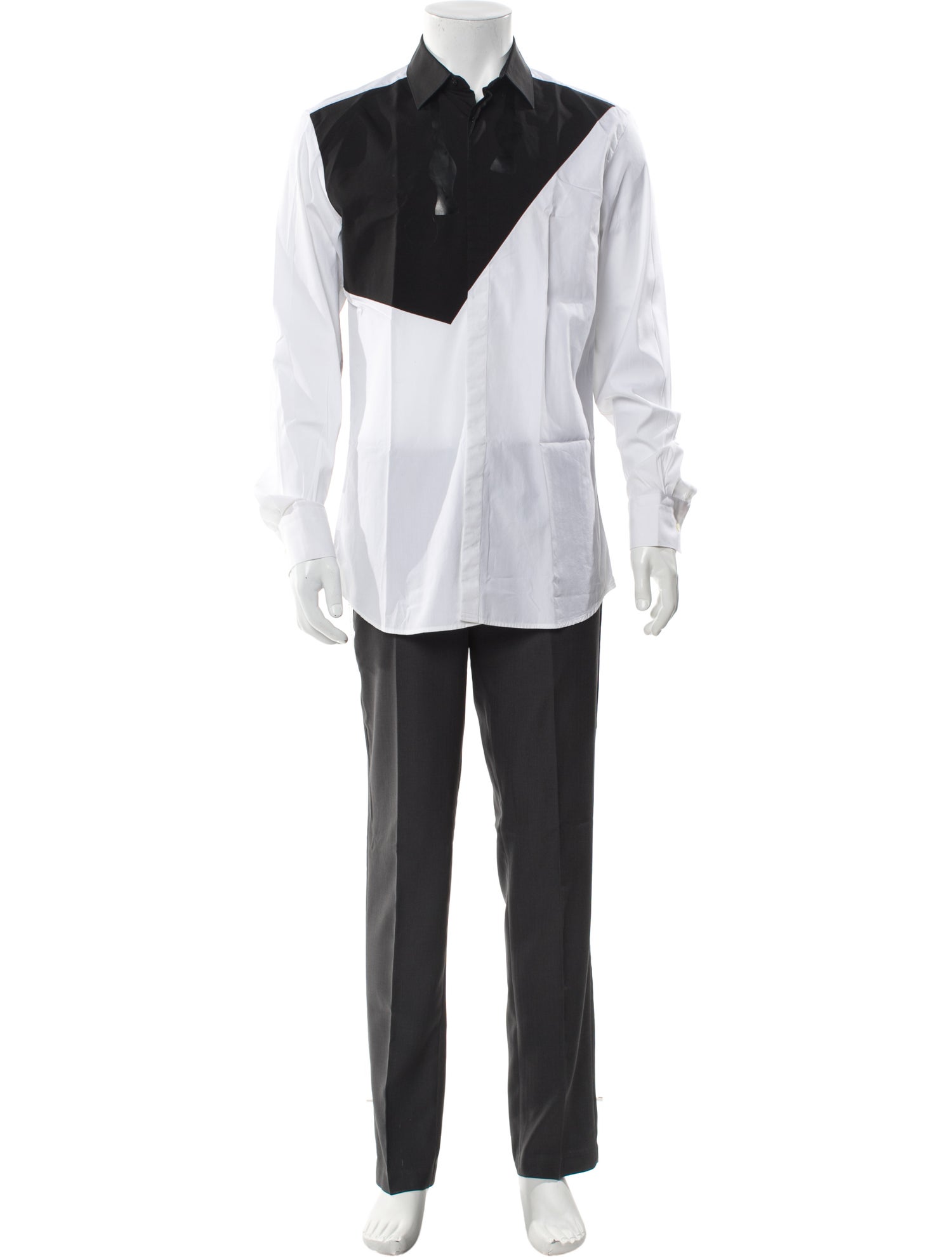 Neil Barrett Colorblock Pattern Long Sleeve Tuxedo Shirt