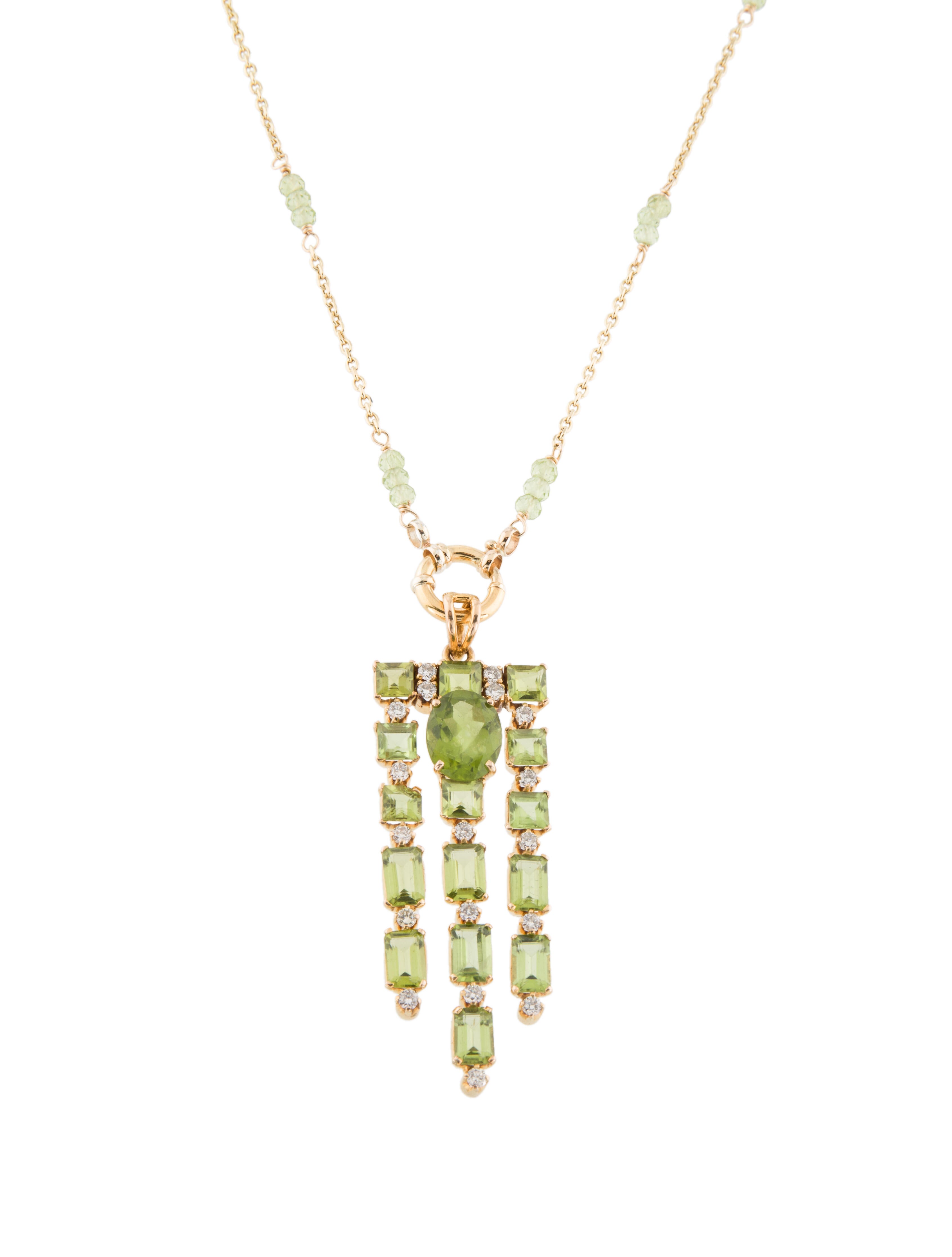 Necklace 18k Peridot & Diamond Drop Necklace 14K Yellow Gold Necklace