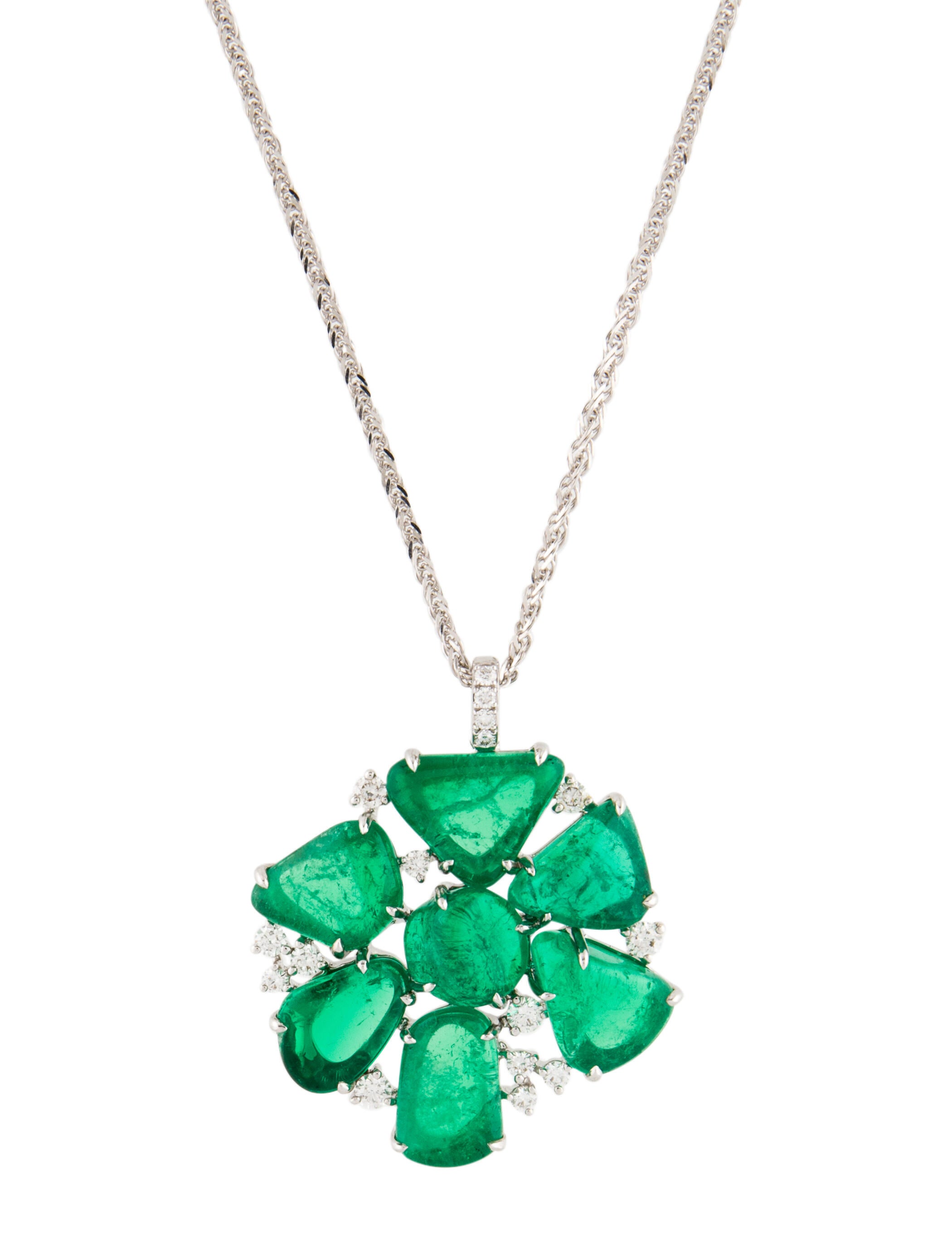 Necklace 18K Emerald & Diamond Pendant Necklace