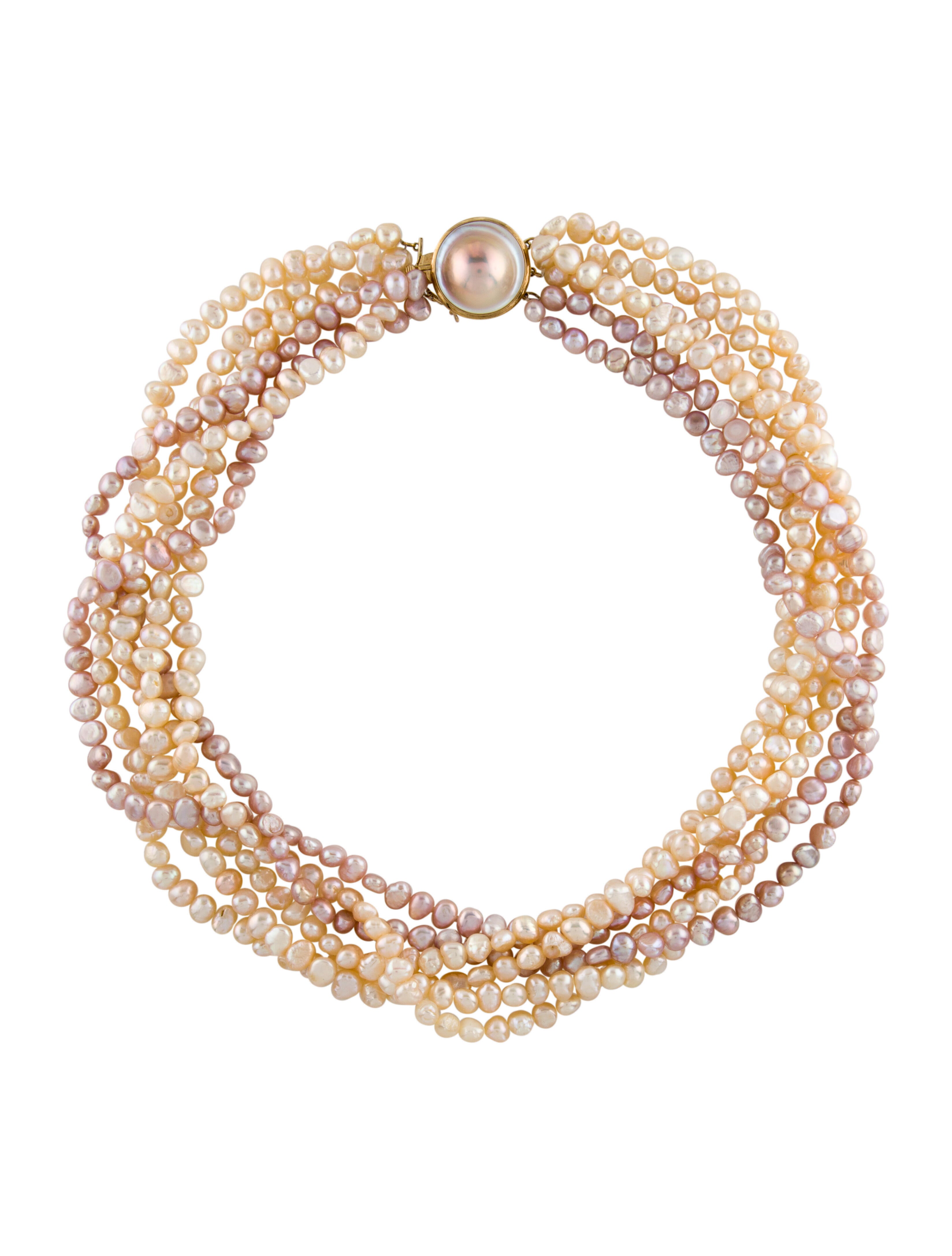 Necklace 14K Pearl Multistrand Mabe' Clasp Necklace