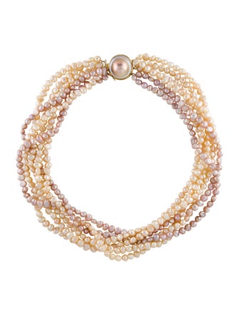 Necklace 14K Pearl Multistrand Mabe' Clasp Necklace