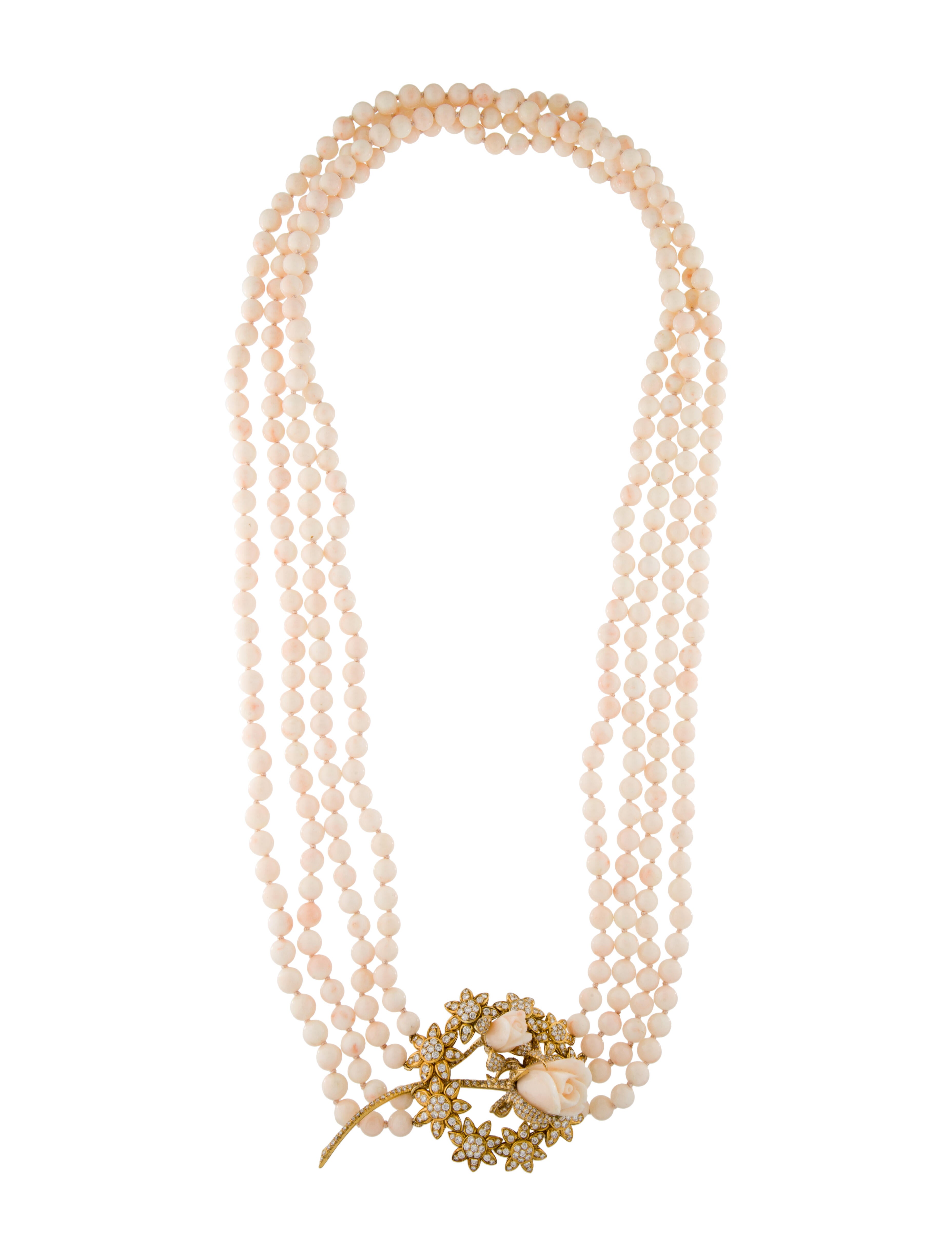 Necklace 18K Diamond & Coral Pendant Necklace