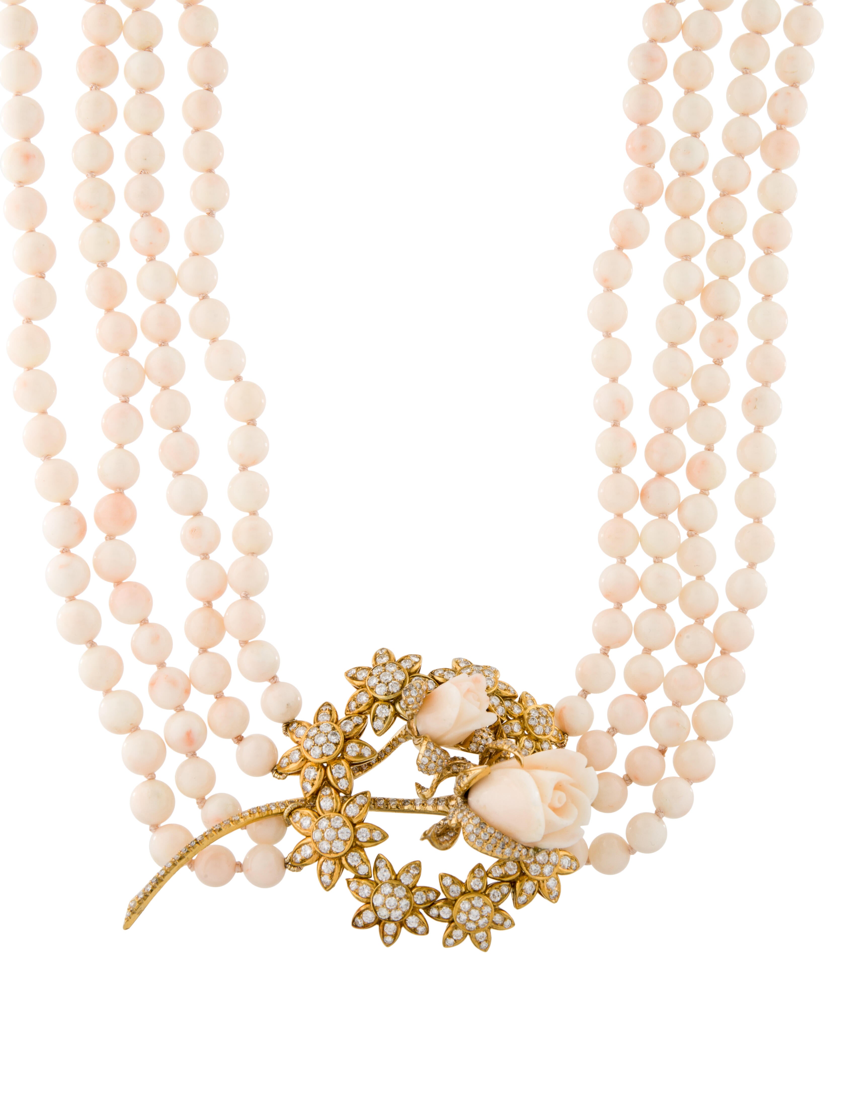 Necklace 18K Diamond & Coral Pendant Necklace