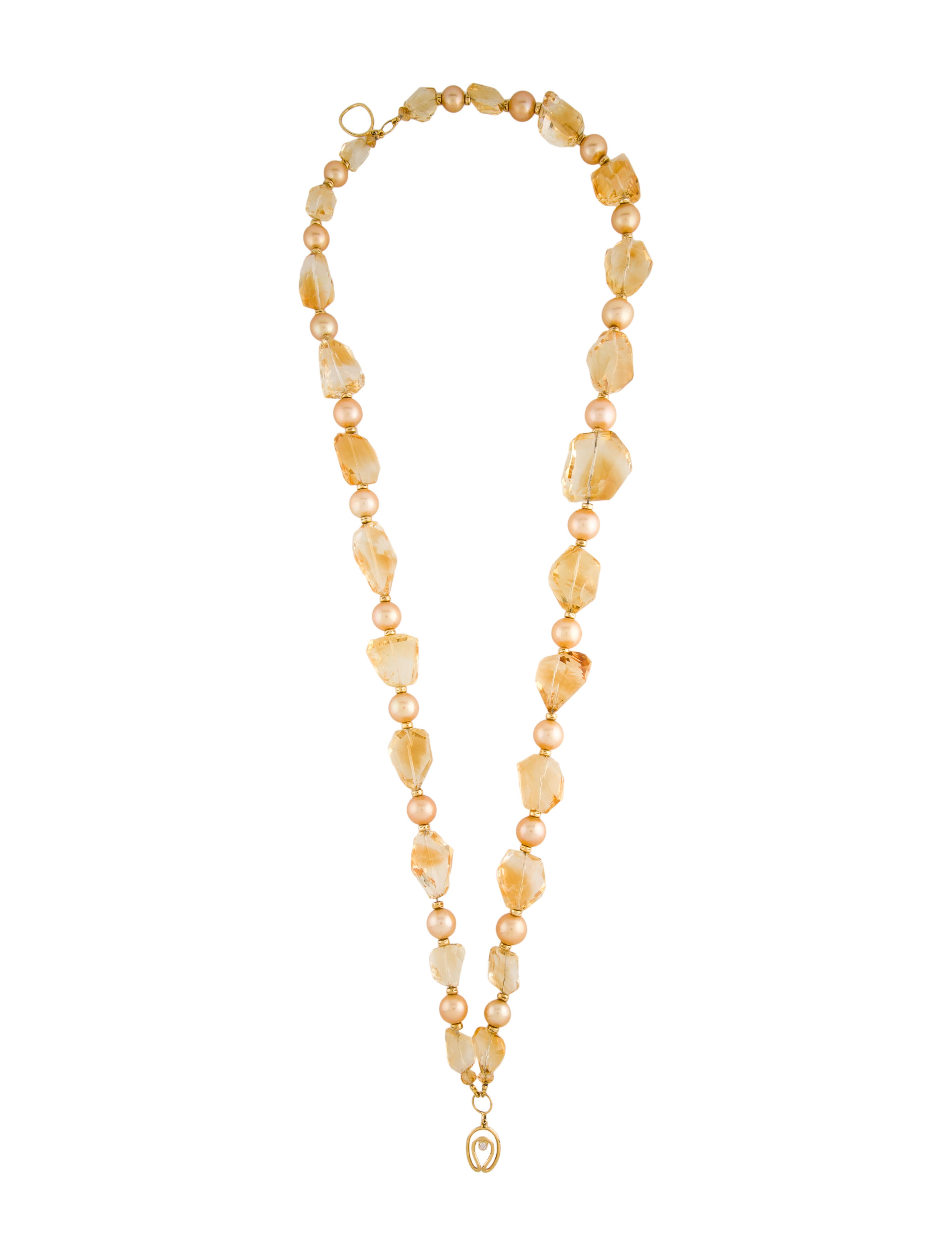 Verdura 18K Citrine & Diamond Bead Strand Necklace 18K Yellow Gold Bead Strand, Necklaces