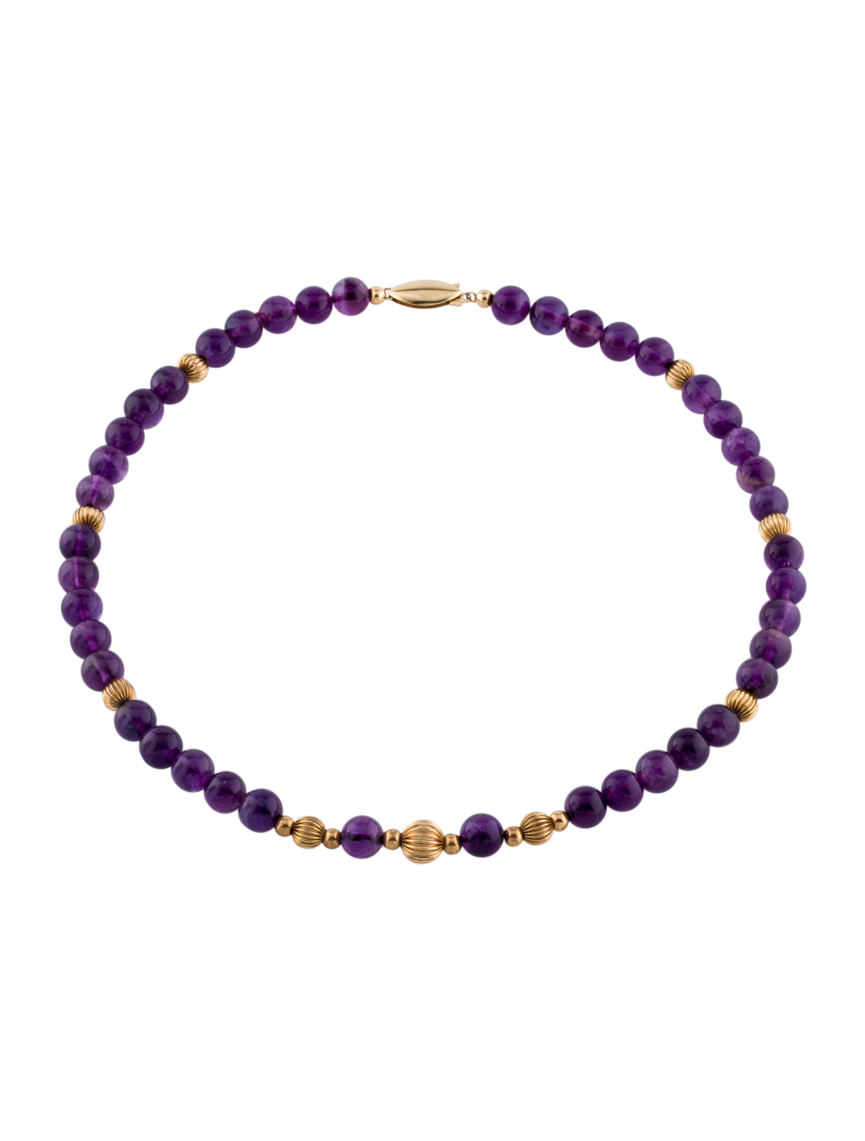 Necklace 14K Amethyst Bead Station Necklace 14K Yellow Gold Bead