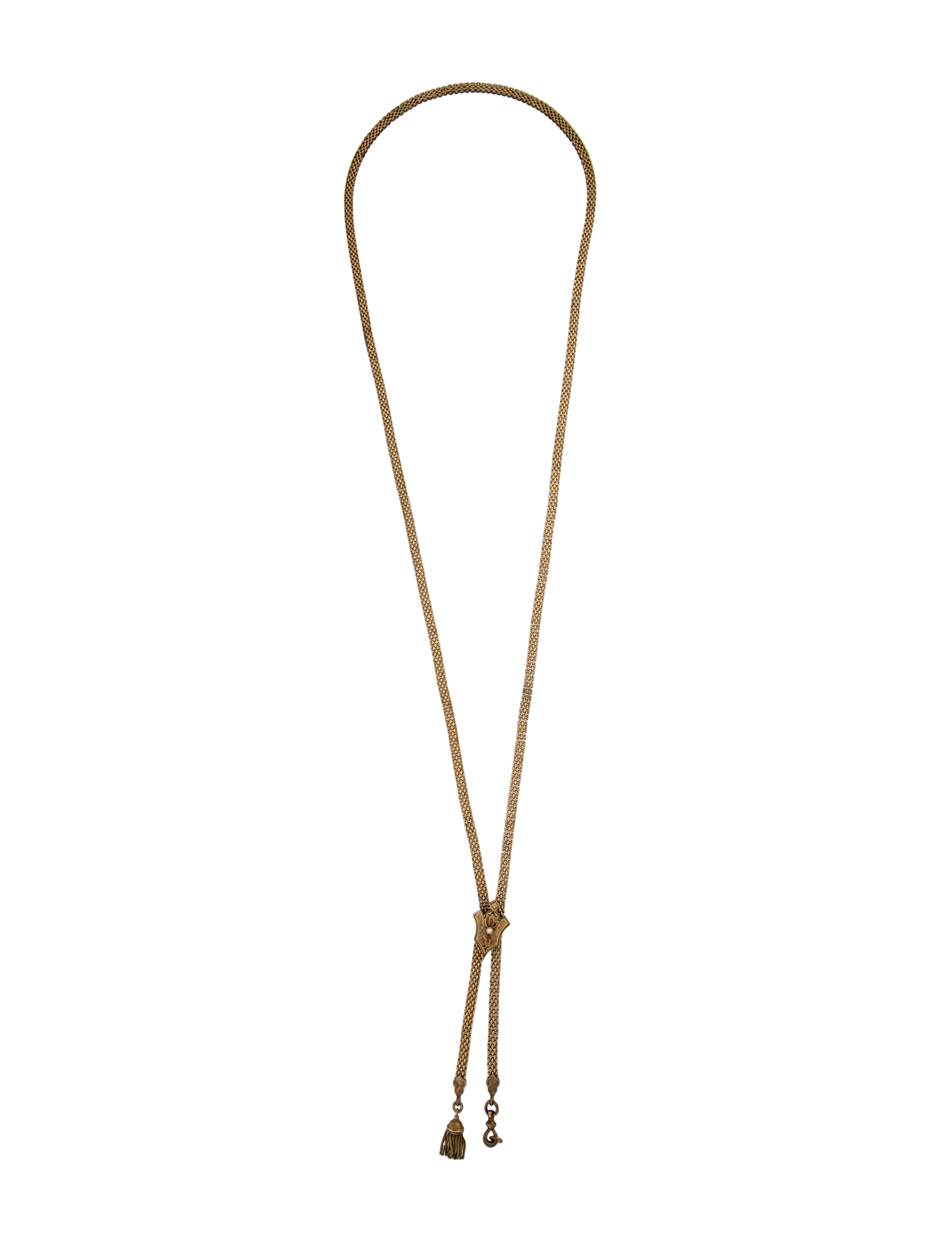 Necklace Antique 10K Pearl Slide Chain Necklace GoldTone Metal Bolo