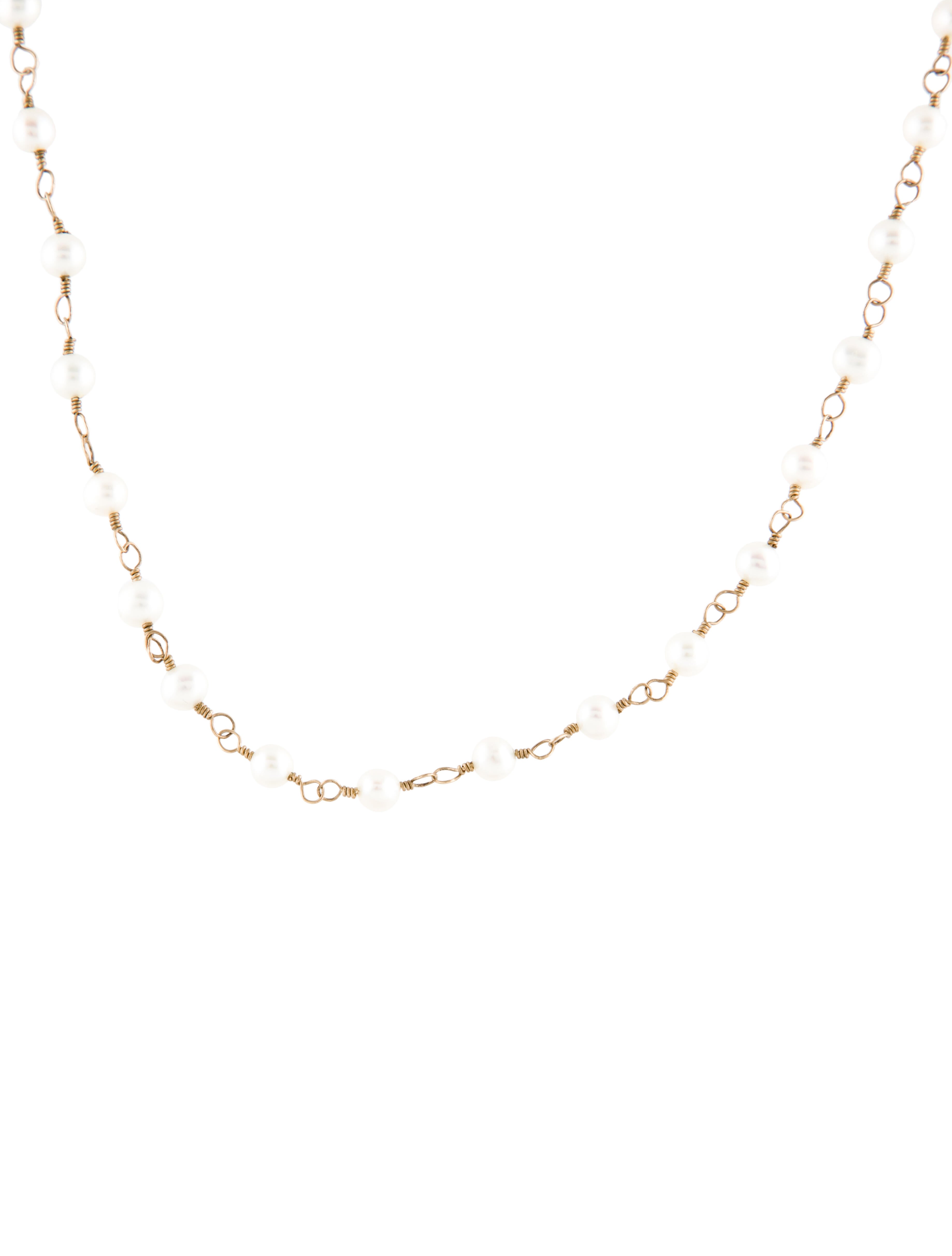 Necklace 14K Pearl Strand Station Necklace 14K Yellow Gold Bead