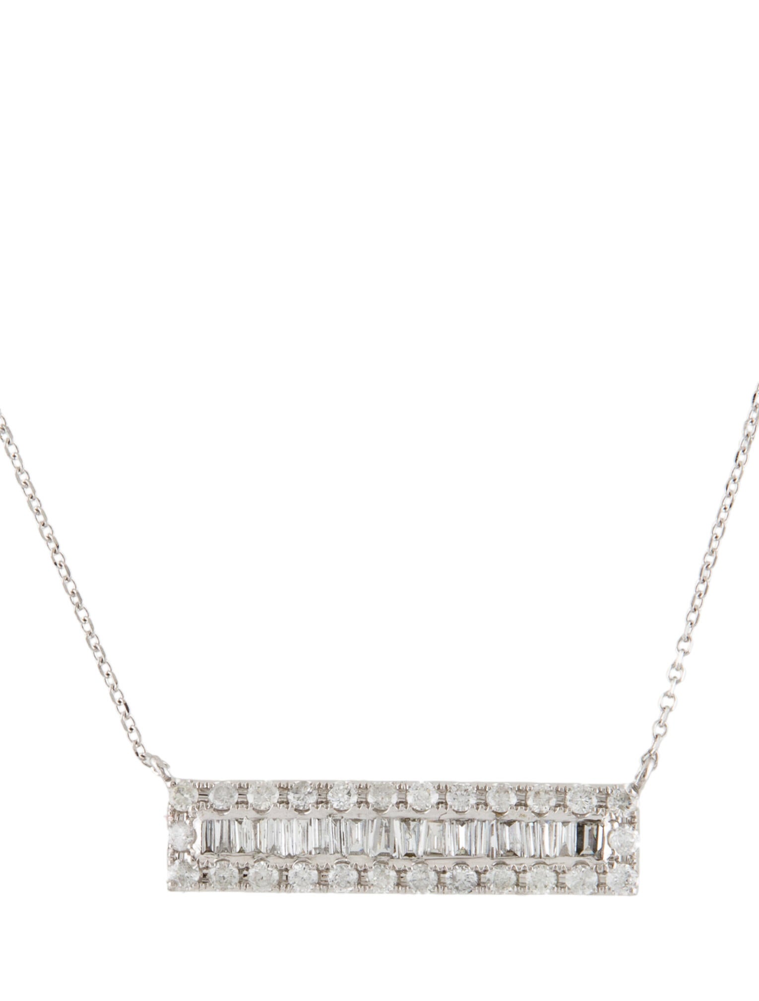Necklace 14K Diamond Bar Pendant Necklace RhodiumPlated 14K White